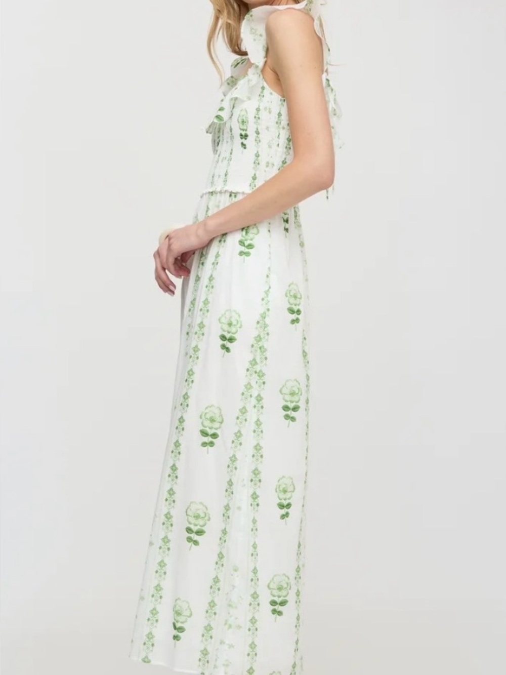 The Cambria Nap Dress - White/Green Arcadia Border - Picture 3 of 6